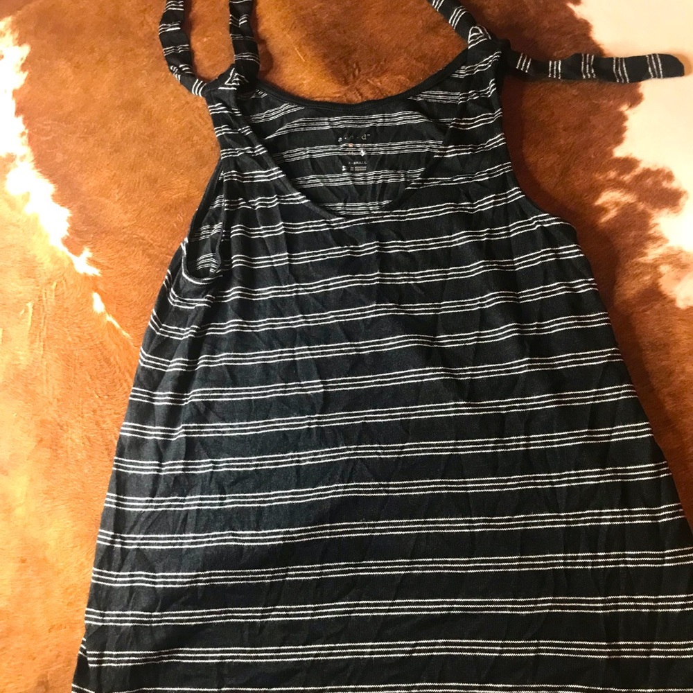 A•N•D- Size XS black and white striped tank with shoulder ties!